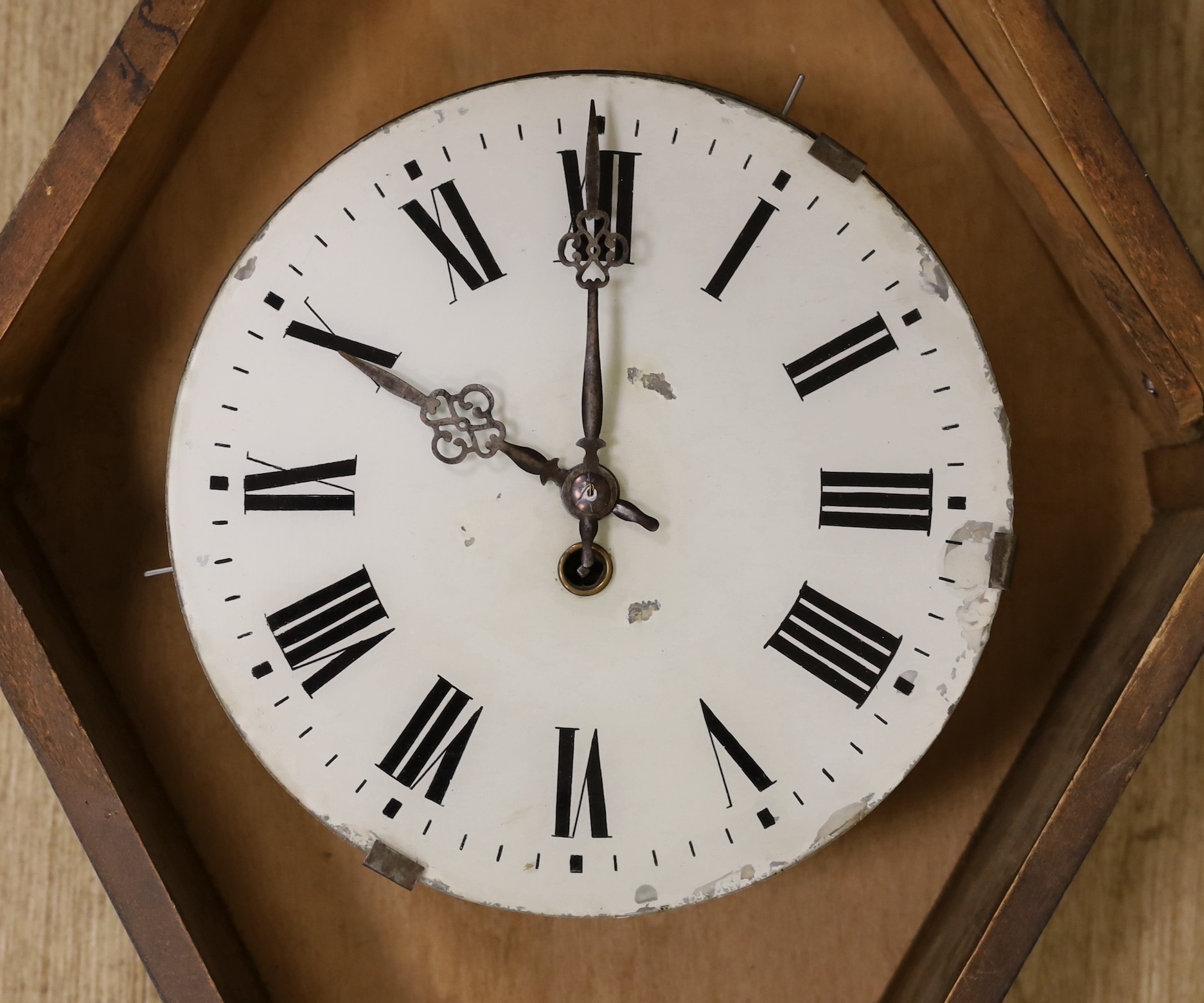 A 19th century French wall clock, with mother of pearl decorative face, 62 cms high x 50 cms wide